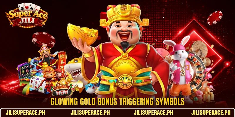 Glowing gold bonus triggering symbols Glowing gold bonus triggering symbols